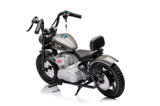 36V Electric Chopper Motor Cycle Ride on with Twist Grip Throttle | Grey - Age 7+