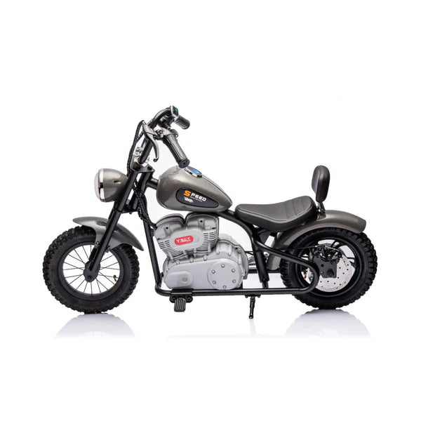36V Electric Chopper Motor Cycle Ride on with Twist Grip Throttle | Grey - Age 7+