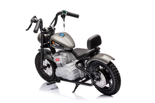 36V Electric Chopper Motor Cycle Ride on with Twist Grip Throttle | Grey - Age 7+